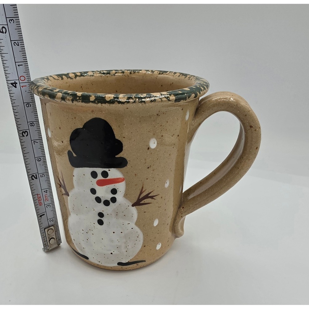 Three Rivers Pottery Snowman Mug Coshocton Ohio 25th Anniversary Speckled Tan